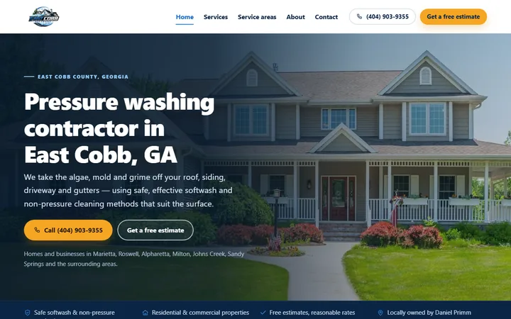 Our rebuild: the homepage we built for a pressure washing company in Marietta, GA.