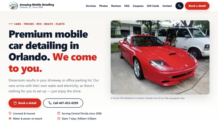 Our rebuild: the homepage we built for a mobile car detailing company in Orlando, FL.