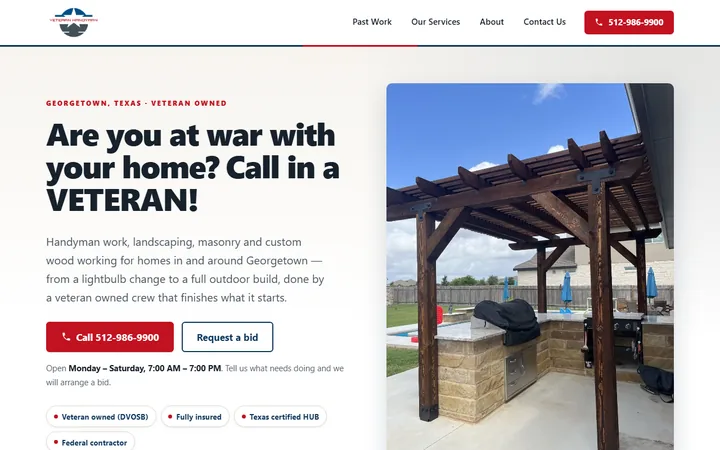 Our rebuild: the homepage we built for a veteran-owned handyman service in Georgetown, TX.